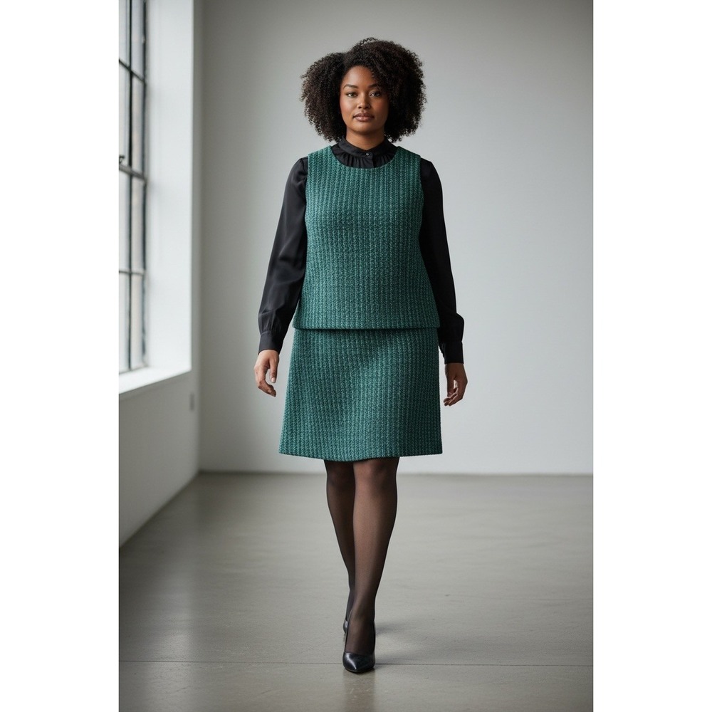 J.Crew Tweed Woven Two-Piece Set Women Top XL Skirt 16 Green Blue Elevated